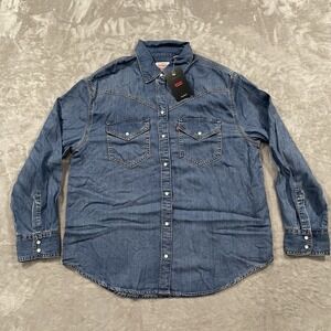 Levis Shirt Womens Medium Blue Denim Pearl Snap Long Sleeve Western NEW